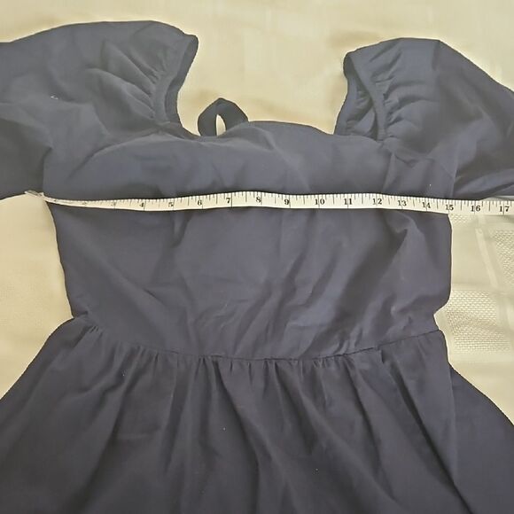Adelyn Rae Navy BlueCotton Puff Sleeve A-line Dress - Picture 11 of 16
